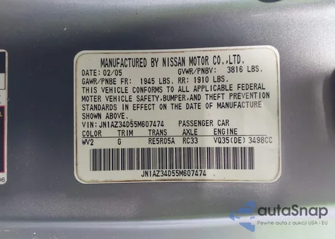 2005 Nissan 350Z Enthusiast from USA, damaged, VIN JN1AZ34D55M607474